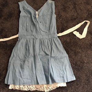 Light Blue dress with lace tulle and Pearl detail